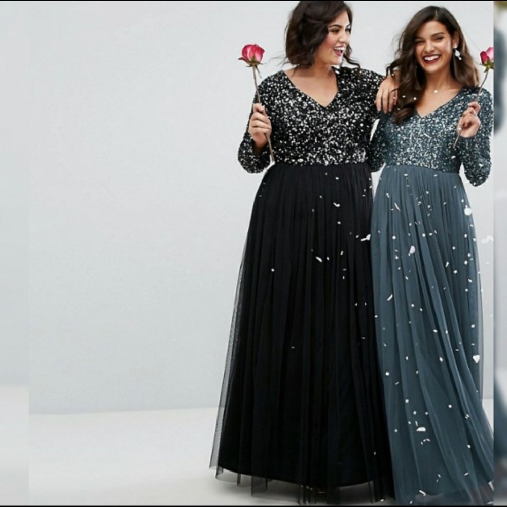 MAYA PLUS (ASOS CURVE) Black Beaded Formal Gown